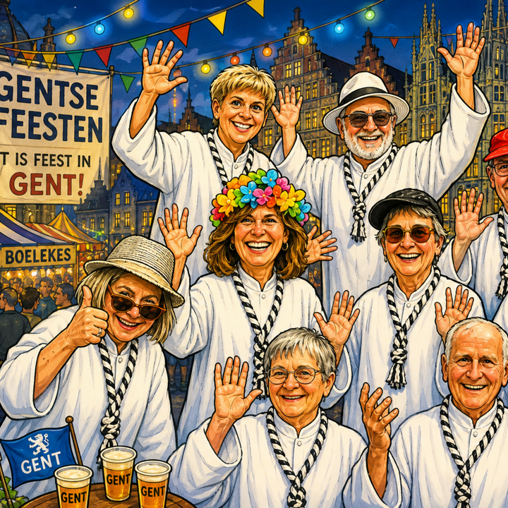 Groep feestende Gentenaars