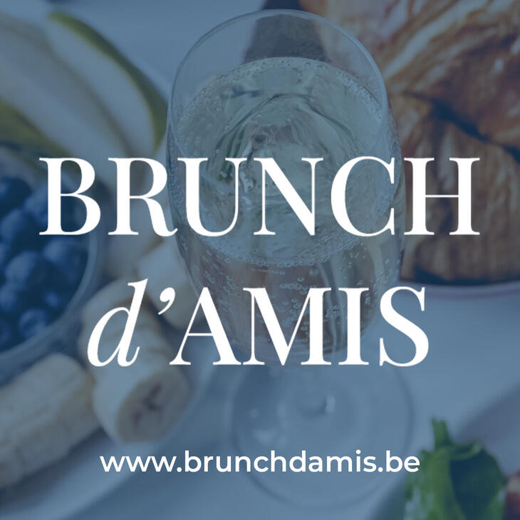 Brunch d'Amis logo met website. Op de achtergrond, brunchfoto.