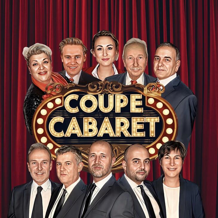 “Coupe Cabaret” embleem met de 5 cabaretiers en 5-koppig live orkest.
